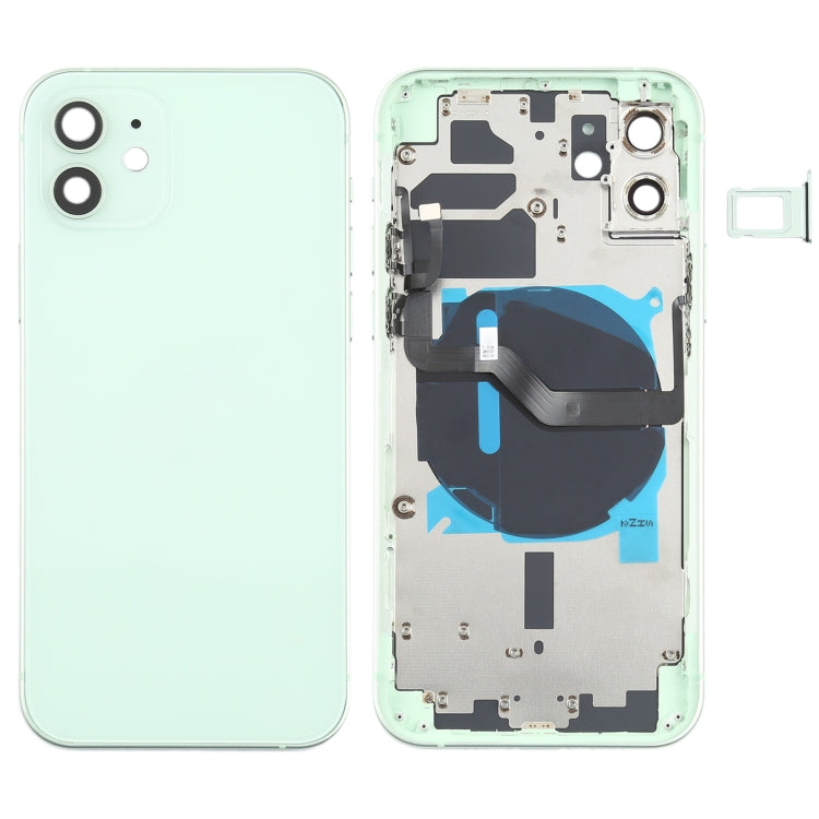 Reemplazo de tapa trasera de batería para iPhone 12 con teclas laterales, bandeja para tarjetas, cable flexible y módulo de carga inalámbrica