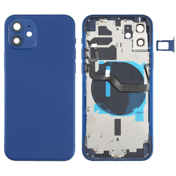 Reemplazo de tapa trasera de batería para iPhone 12 con teclas laterales, bandeja para tarjetas, cable flexible y módulo de carga inalámbrica