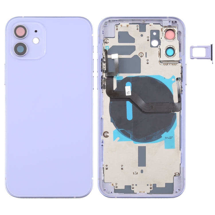 Reemplazo de tapa trasera de batería para iPhone 12 con teclas laterales, bandeja para tarjetas, cable flexible y módulo de carga inalámbrica