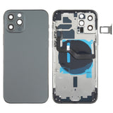 Reemplazo de tapa trasera de batería para iPhone 12 Pro con teclas laterales, bandeja para tarjetas, cable flexible de encendido/volumen y módulo de carga inalámbrica