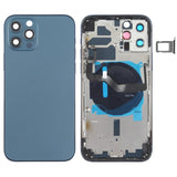 Reemplazo de tapa trasera de batería para iPhone 12 Pro con teclas laterales, bandeja para tarjetas, cable flexible de encendido/volumen y módulo de carga inalámbrica