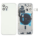 Reemplazo de tapa trasera de batería para iPhone 12 Pro con teclas laterales, bandeja para tarjetas, cable flexible de encendido/volumen y módulo de carga inalámbrica