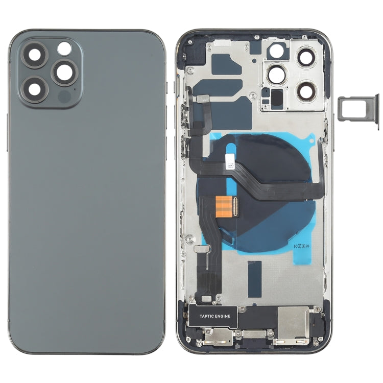 Tapa trasera de batería para iPhone 12 Pro con botones, altavoz, lente de cámara, puerto de carga y módulo inalámbrico en negro y dorado