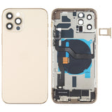 Tapa trasera de batería para iPhone 12 Pro con botones, altavoz, lente de cámara, puerto de carga y módulo inalámbrico en negro y dorado