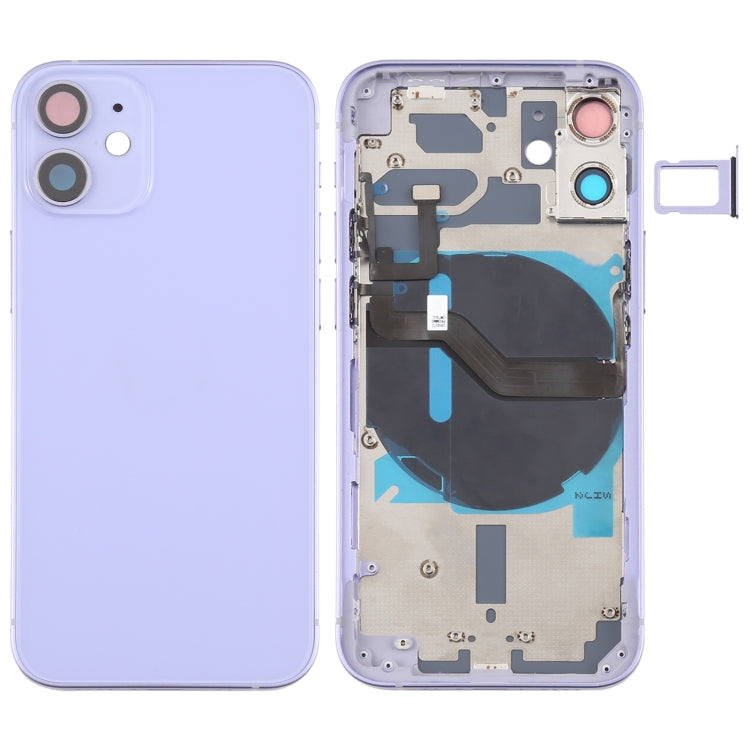 Tapa trasera de batería para iPhone 12 Mini con teclas laterales, bandeja para tarjetas, cable flexible de encendido y volumen, módulo de carga inalámbrica de repuesto