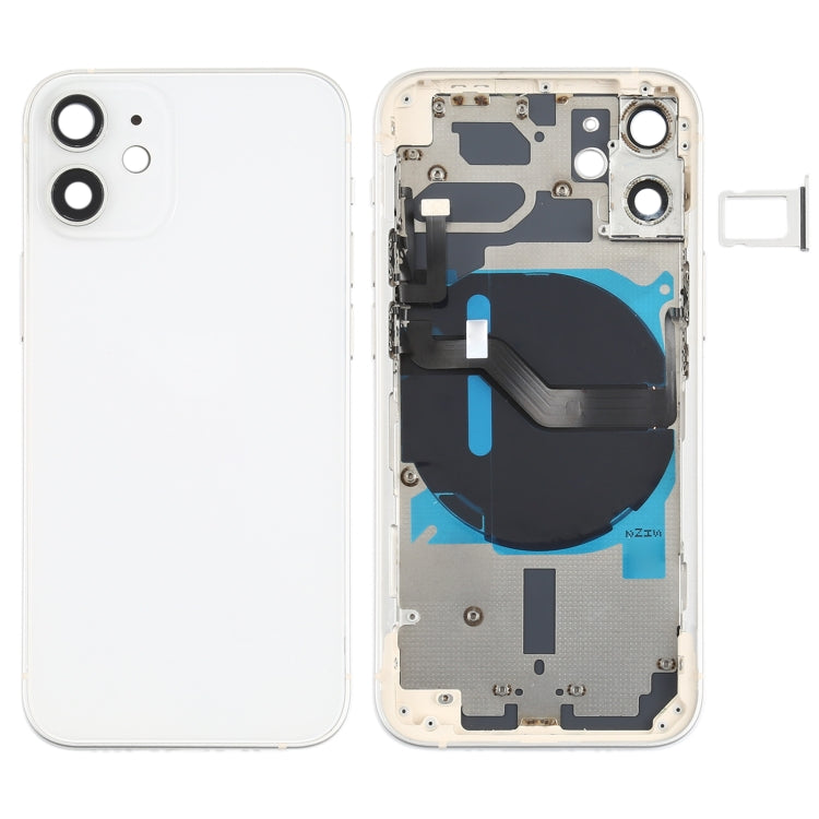 Tapa trasera de batería para iPhone 12 Mini con teclas laterales, bandeja para tarjetas, cable flexible de encendido y volumen, módulo de carga inalámbrica de repuesto