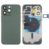 Reemplazo de tapa trasera de batería para iPhone 13 Pro con teclas laterales, bandeja para tarjetas, cable flexible de encendido y volumen, módulo de carga inalámbrica (ensamblaje completo)