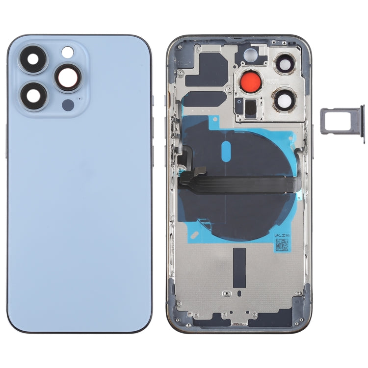 Reemplazo de tapa trasera de batería para iPhone 13 Pro con teclas laterales, bandeja para tarjetas, cable flexible de encendido y volumen, módulo de carga inalámbrica (ensamblaje completo)