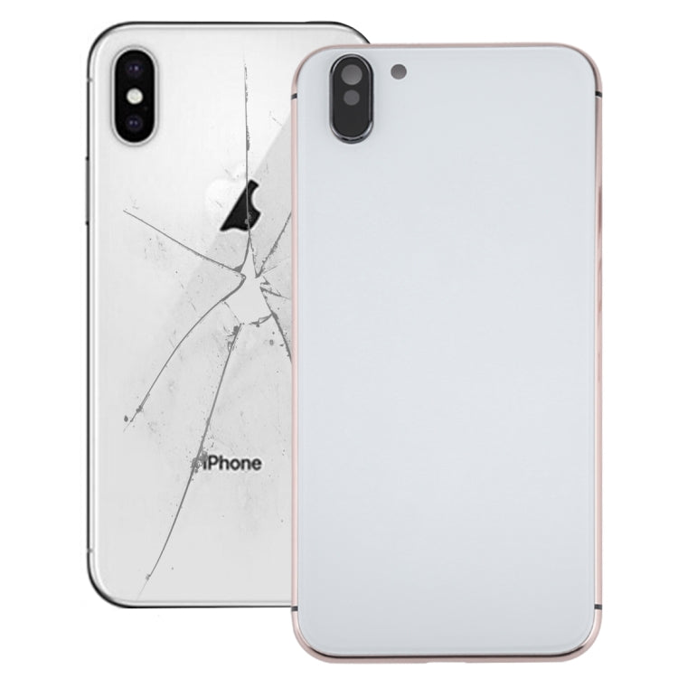 5-in-1 Metal Housing for iPhone 6-12, Includes Back Cover, Buttons, Mute Switch, and Card Tray (Gold+White, No Headphone Jack)