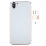 5-in-1 Metal Housing for iPhone 6-12, Includes Back Cover, Buttons, Mute Switch, and Card Tray (Gold+White, No Headphone Jack)