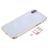 5-in-1 Metal Housing for iPhone 6-12, Includes Back Cover, Buttons, Mute Switch, and Card Tray (Gold+White, No Headphone Jack)