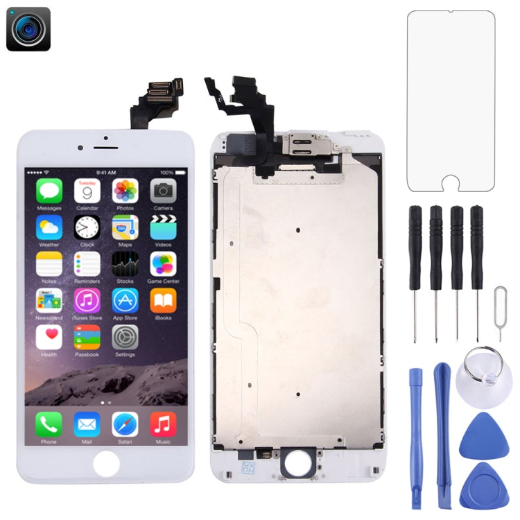 Reemplazo de pantalla LCD premium para iPhone 6 Plus: kit 4 en 1 con cámara frontal en blanco y negro