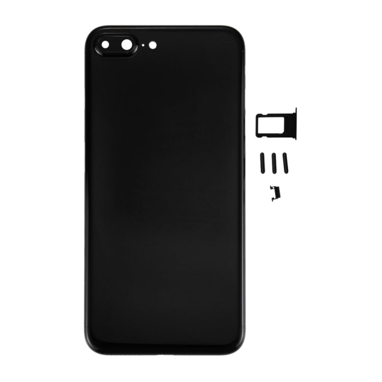Carcasa completa 6 en 1 para iPhone 7 Plus: tapa trasera, bandeja para tarjetas, tecla de volumen, botón de encendido, interruptor de silencio y tecla de vibración - Negro azabache