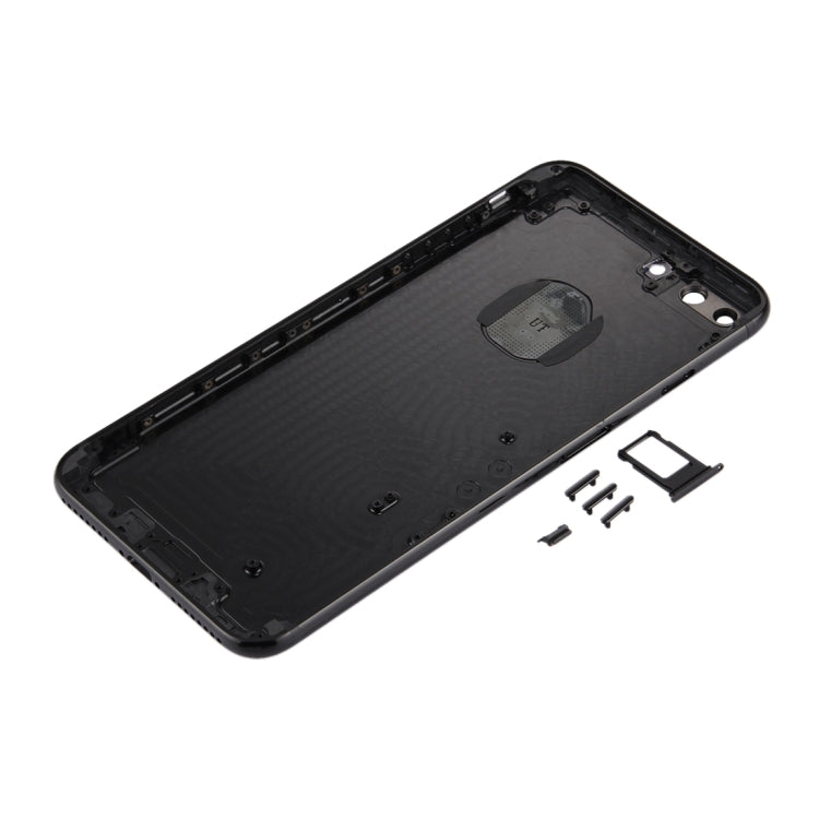 Carcasa completa 6 en 1 para iPhone 7 Plus: tapa trasera, bandeja para tarjetas, tecla de volumen, botón de encendido, interruptor de silencio y tecla de vibración - Negro azabache