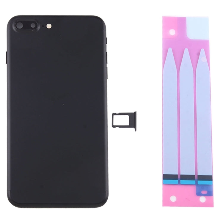 Tapa trasera de batería para iPhone 7 Plus con bandeja para tarjetas - Reemplazo completo, negro azabache, compatible con modelos iPhone 7 Plus
