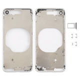 Carcasa trasera transparente para iPhone 8 con lente de cámara, bandeja SIM y teclas laterales en blanco, dorado y rojo transparentes.