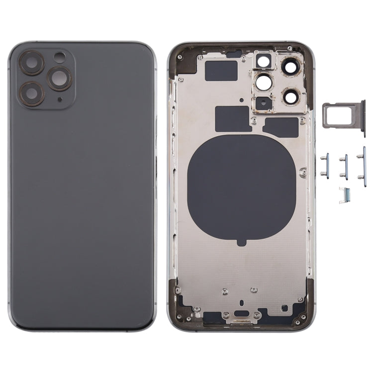 Carcasa trasera para iPhone 11 Pro con bandeja para tarjeta SIM, teclas laterales y lente de cámara.