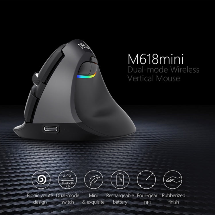 DELUX M618 Mini 2.4G Wireless 2400DPI USB Rechargeable Ergonomic Vertical Mouse, M618 Pink - LYDARZ