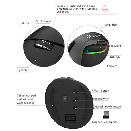 DELUX M618 Mini 2.4G Wireless 2400DPI USB Rechargeable Ergonomic Vertical Mouse, M618 Pink - LYDARZ