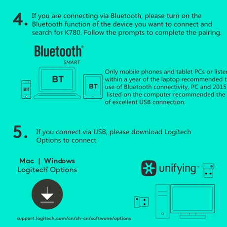 Logitech K780 Multi-device Bluetooth + Unifying Dual Mode Wireless Keyboard with Stand - LYDARZ
