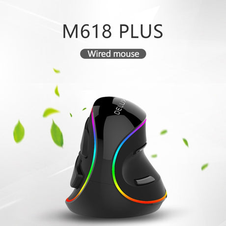 DELUX M618 Plus RGB Wired Optical Mouse Ergonomic Vertical Mouse 4000DPI, 4000DPI Wired - LYDARZ