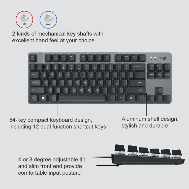 Logitech K835 Mini Mechanical Wired Keyboard, Red Shaft, Red Shaft