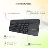 Logitech K400 Plus 2.4GHz Wireless Touch Control Keyboard, Wireless Range: 10m, Logitech K400 Plus