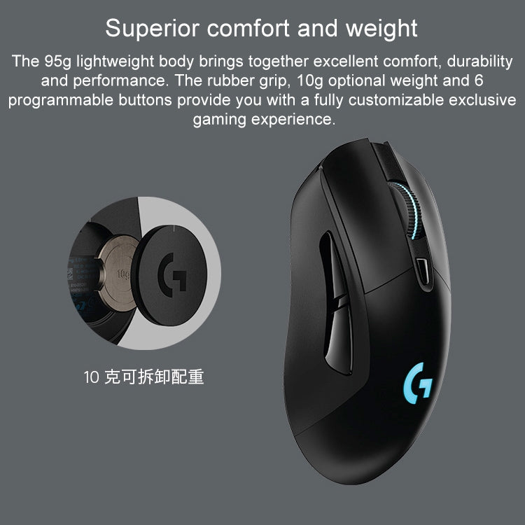 Logitech G703 Gaming Mouse - 16000 DPI, 6 Programmable Buttons, HERO 16K Sensor, RGB Backlight, Wireless Optical Design