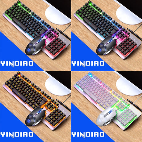 YINDIAO K002 USB Wired Mechanical Feel RGB Backlight Keyboard + Optical Mouse + Headset Set - LYDARZ