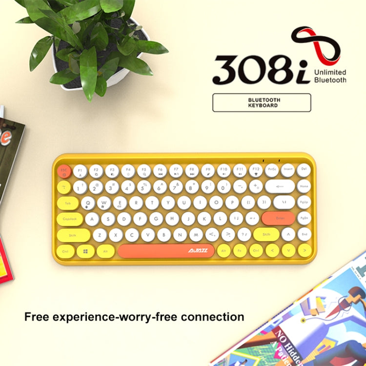 Ajazz Bluetooth Keyboard 308I - 84 Keys Tablet, Mobile Phone, and Computer Wireless Yellow Keyboard for Office and Home