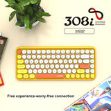Ajazz Bluetooth Keyboard 308I - 84 Keys Tablet, Mobile Phone, and Computer Wireless Yellow Keyboard for Office and Home