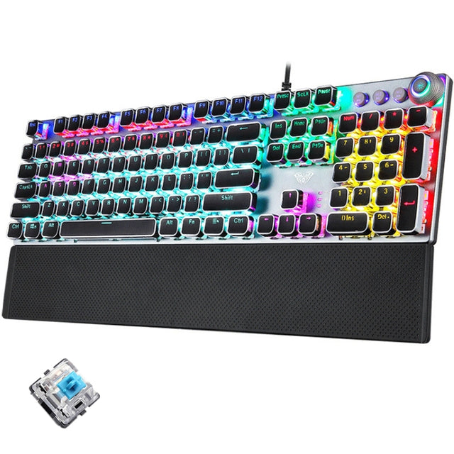 AULA F2088 108 Keys Mixed Light Plating Punk Mechanical Blue Switch Wired USB Gaming Keyboard - LYDARZ