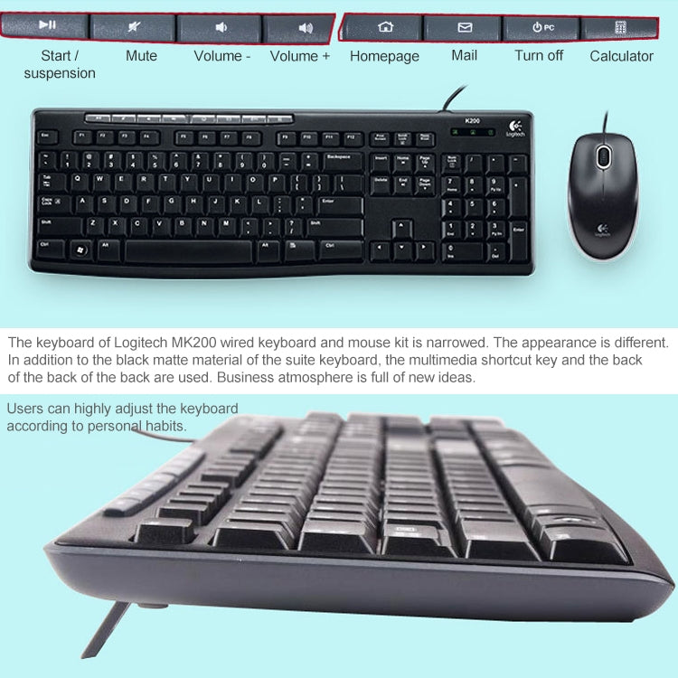 Logitech MK200 Wired Keyboard and Mouse Set with 8 Shortcut Keys