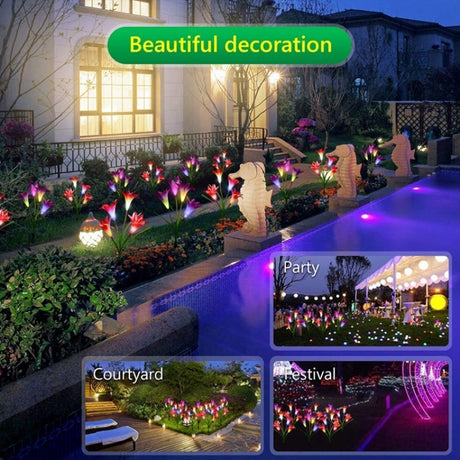 Simulated Lily Flower 4 Heads Solar Powered Outdoor IP55 Waterproof LED Decorative Lawn Lamp - LYDARZ