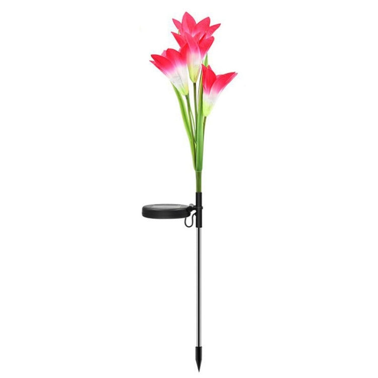 Simulated Lily Flower 4 Heads Solar Powered Outdoor IP55 Waterproof LED Decorative Lawn Lamp, Colorful Light, Colorful Light