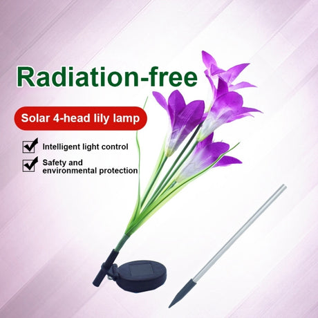 Simulated Lily Flower 4 Heads Solar Powered Outdoor IP55 Waterproof LED Decorative Lawn Lamp - LYDARZ