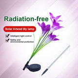 Lámpara solar de 4 cabezas con forma de lirio artificial, luz LED decorativa para césped, resistente al agua IP55.