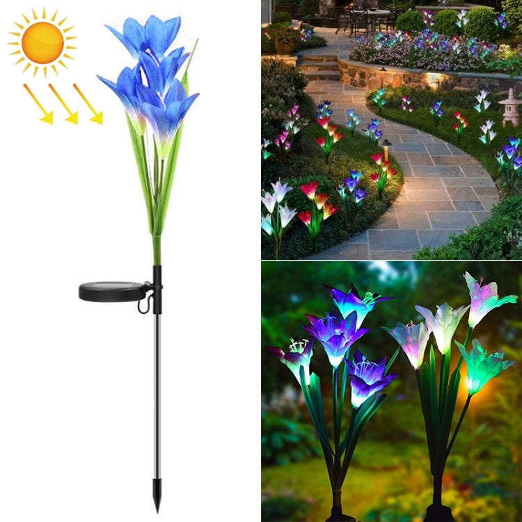 Simulated Lily Flower 4 Heads Solar Powered Outdoor IP55 Waterproof LED Decorative Lawn Lamp, Colorful Light, Colorful Light