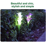 Lámpara solar de 4 cabezas con forma de lirio artificial, luz LED decorativa para césped, resistente al agua IP55.