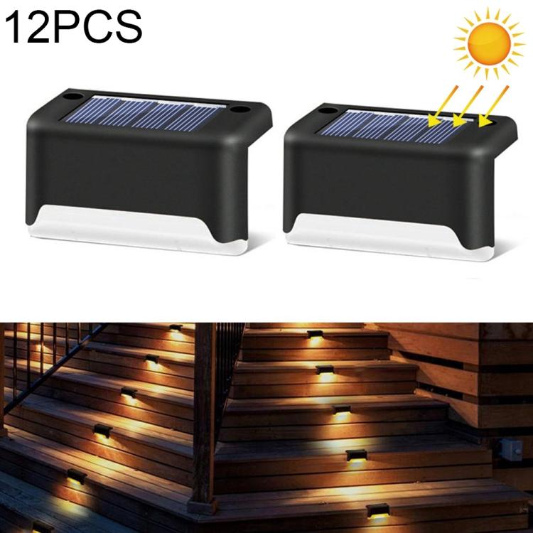 12 PCS Solar Powered LED Outdoor Stairway Light IP65 Waterproof Garden Lamp, Warm White Light, 12 PCS Black, 12 PCS Brown