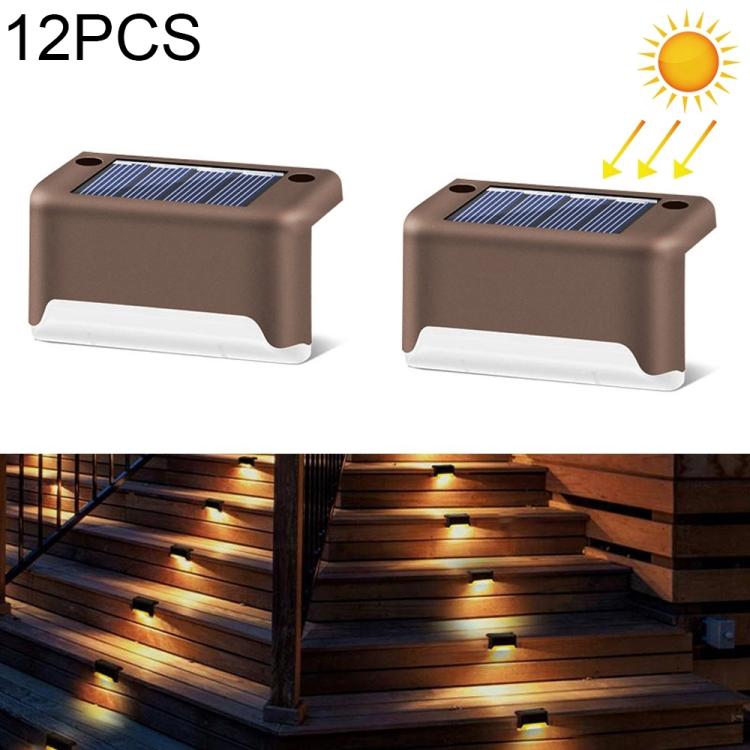 12 PCS Solar Powered LED Outdoor Stairway Light IP65 Waterproof Garden Lamp, Warm White Light, 12 PCS Black, 12 PCS Brown