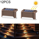 12 PCS Solar Powered LED Outdoor Stairway Light IP65 Waterproof Garden Lamp, Warm White Light, 12 PCS Black, 12 PCS Brown