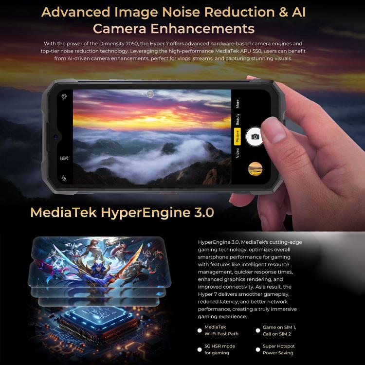 HOTWAV Hyper 7 Rugged 5G Smartphone - 8GB RAM, 256GB Storage, 10800mAh Battery, 6.6" Display, Android 14, MediaTek Dimensity 7050, OTG, NFC