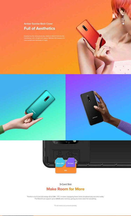 Ulefone Note 8 3G, Dual Rear Cameras, Face ID Identification, 5.5 inch, Android 10.0 GO MKT6580 Quad-core,  Dual SIM