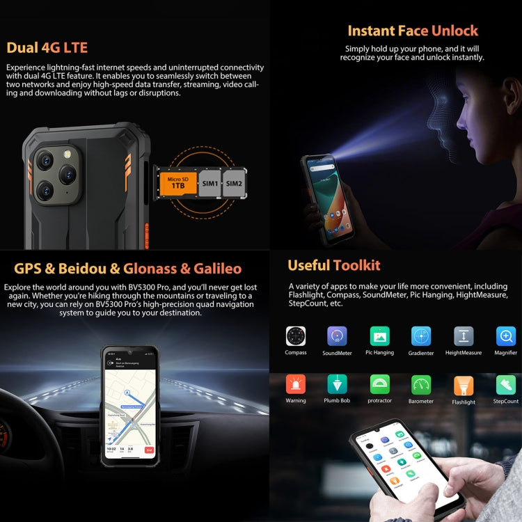Blackview BV5300 Pro Rugged Phone, Face Unlock, 6580 mAh Battery, 6.1 inch Android 12 MTK 6765 Helio P35