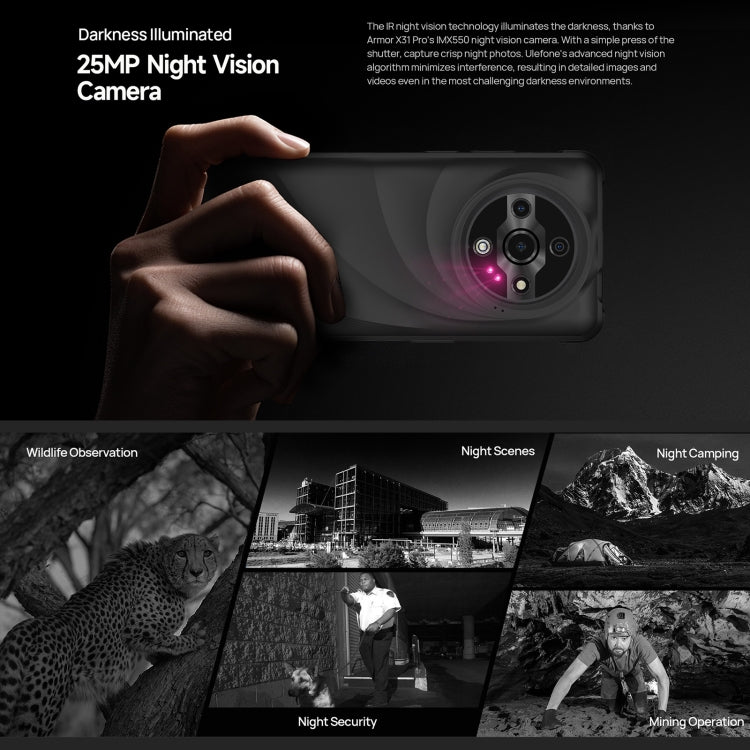Ulefone Armor X31 Pro 5G, 8GB+256GB, Night Vision, Rugged Phone, 6.56 inch Android 14 MediaTek Dimensity 6300