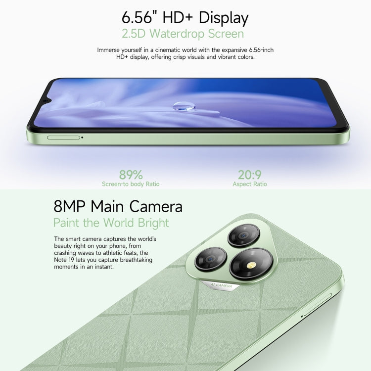 Ulefone Note 19, 3GB+32GB, Face ID & Side Fingerprint, 6.56 inch Android 14 Go Unisoc T603 Octa Core, Network: 4G, Dual SIM, OTG