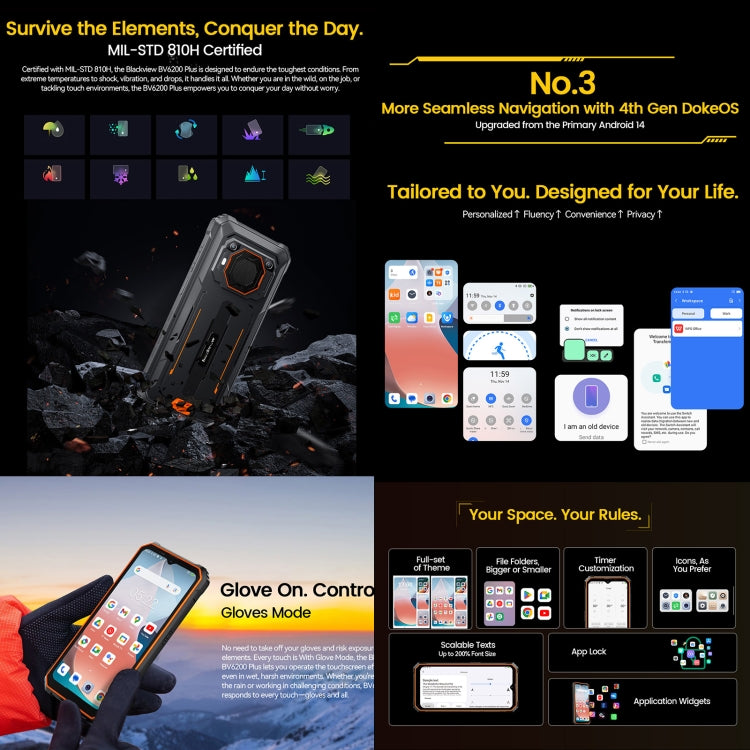Blackview BV6200 Plus, 8GB+256GB, IP68/IP69K/MIL-STD-810H, 11000mAh, 6.56 inch Android 14 Unisoc UMS9230 T606