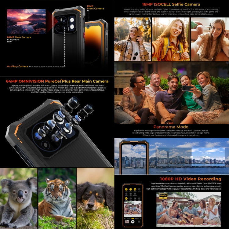 HOTWAV CYBER 13 Rugged Smartphone with IP68/IP69K, 8GB RAM, 128GB Storage, 10800mAh Battery, 6.6 Inch Android 14.0 Unisoc T606 Octa Core, 4G, NFC, OTG