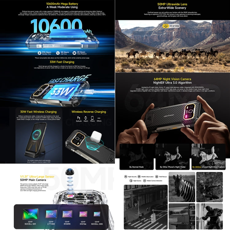 Teléfono robusto Ulefone Armor 27 4G, 12 GB + 256 GB, visión nocturna, 10600 mAh, pantalla de 6,78 pulgadas, Android 14, MediaTek Helio G99